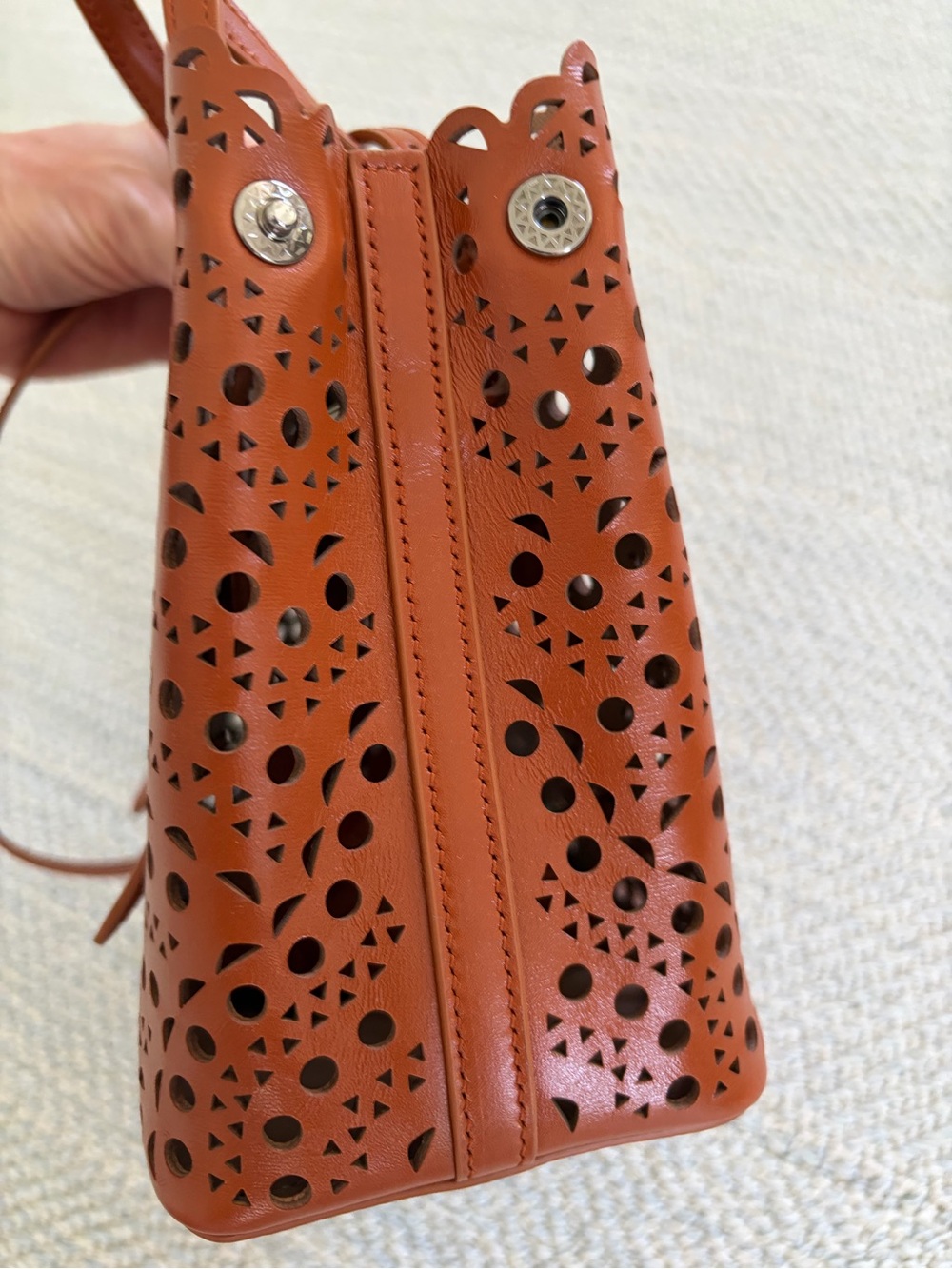 Alaïa Perforated Leather Tote in Cognac Brown - Picture 5 of 6